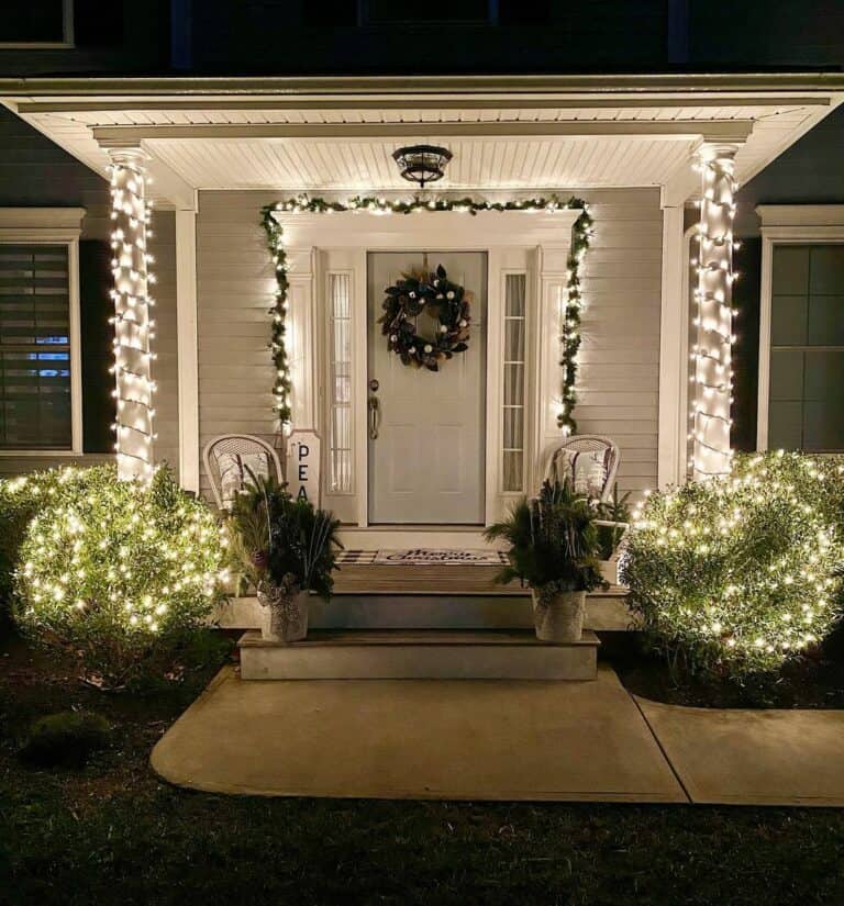 Elegant Front Porch With Christmas Lights