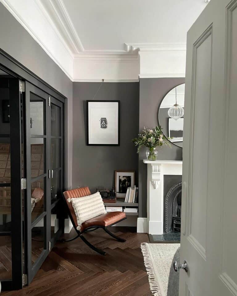 Elegant Gray Room With Black Sliding Door