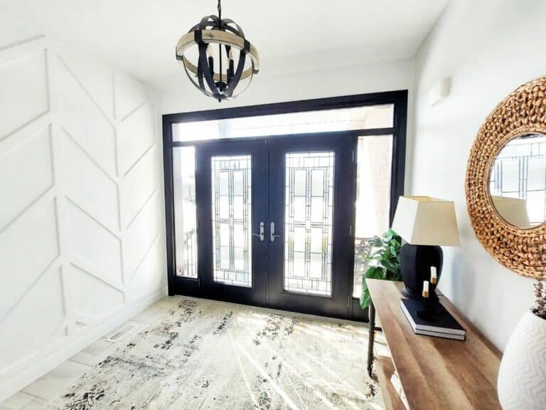 Entryway With White Chevron Pattern Feature Wall