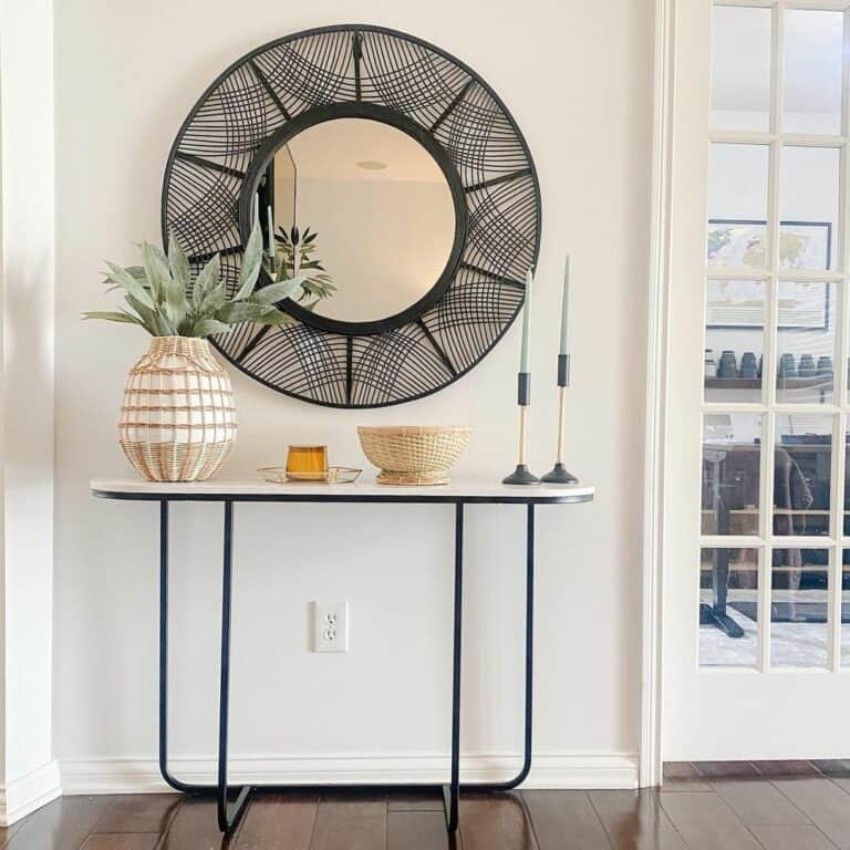 Eye-catching Entryway With Black Woven Mirror
