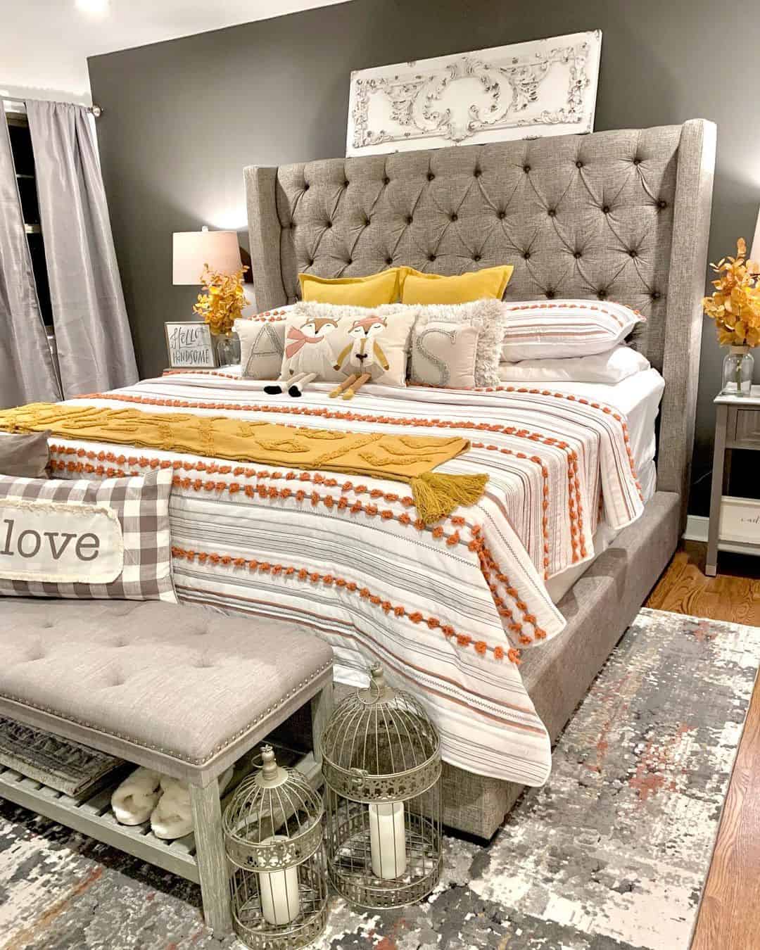 Fall Décor Brightens a Gray Bedroom - Soul & Lane
