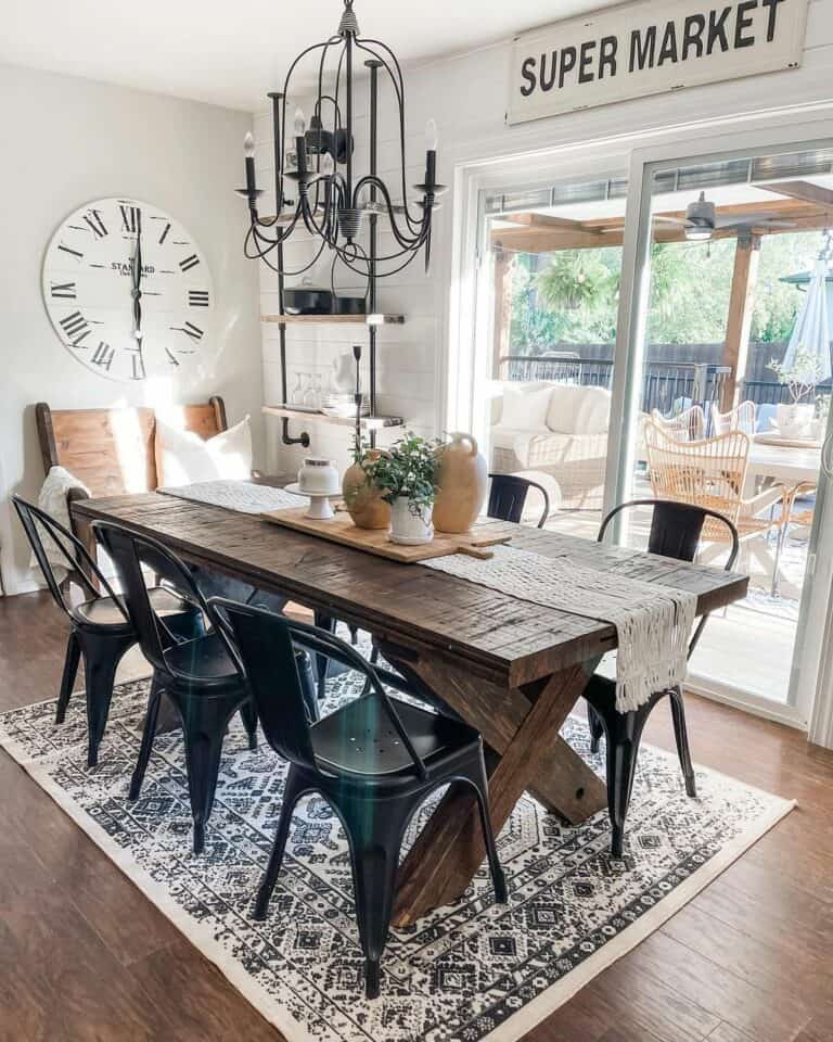 Farmhouse Dining Room With White and Tan Table Décor