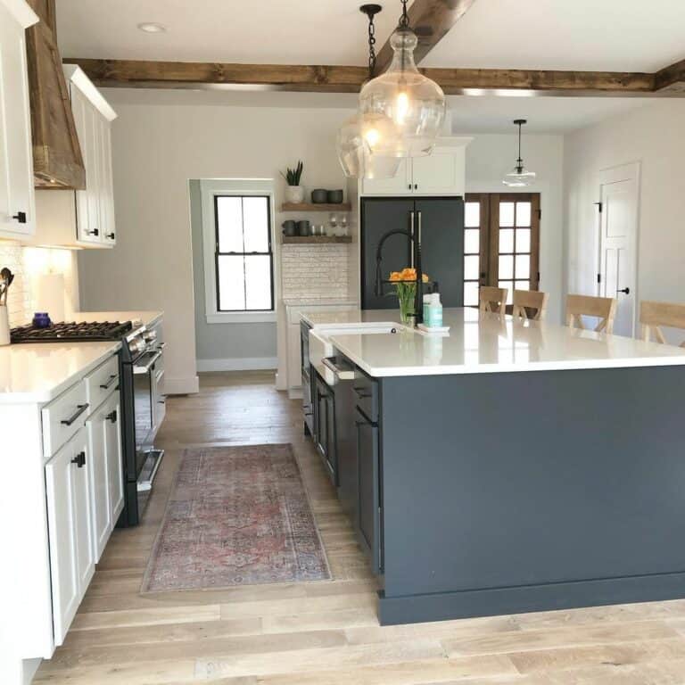Farmhouse Kitchen With Exposed Beams