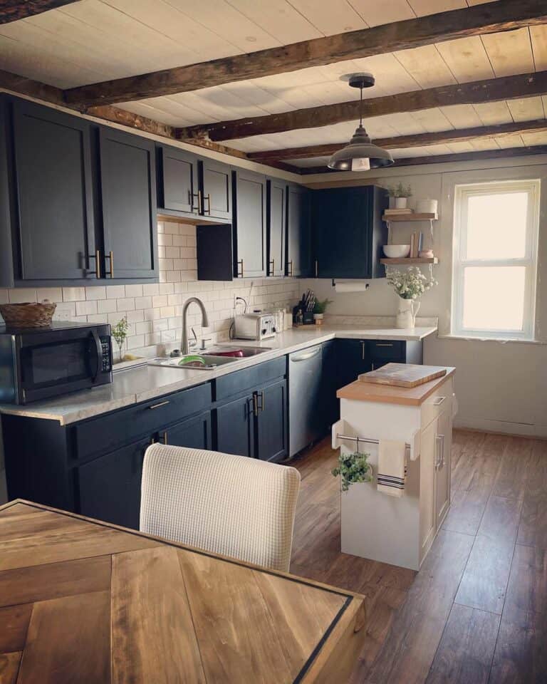 Farmhouse Kitchen With Exposed Beams