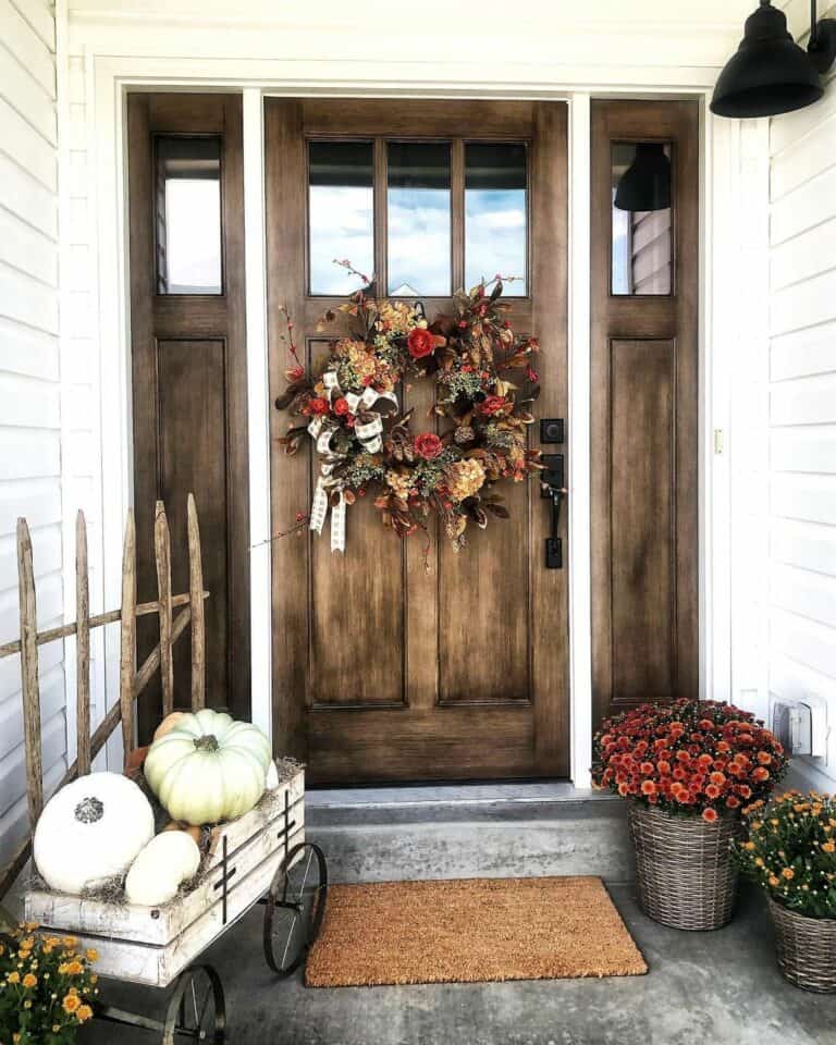 Farmhouse Porch With Rustic Wooden Door
