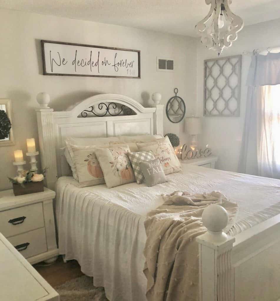 Farmhouse Rustic Bedroom With Antique White Bed