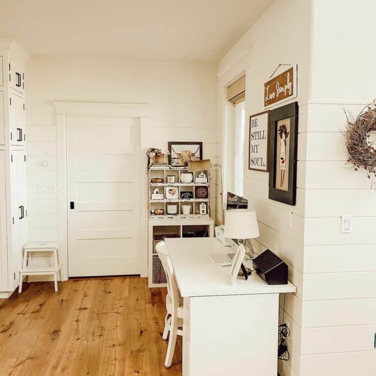 Farmhouse Study Room With White Desk