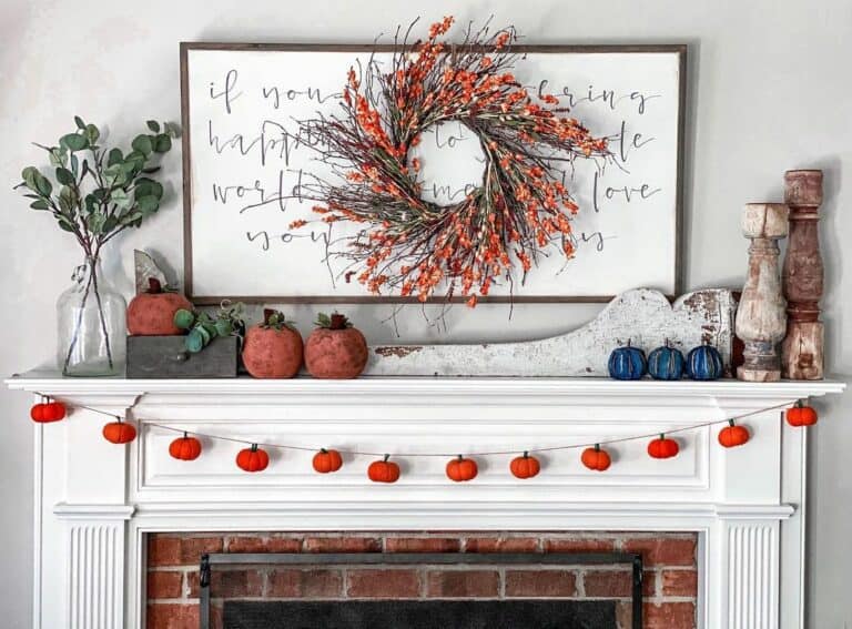 Fireplace Mantel Décor With Twig Wreath