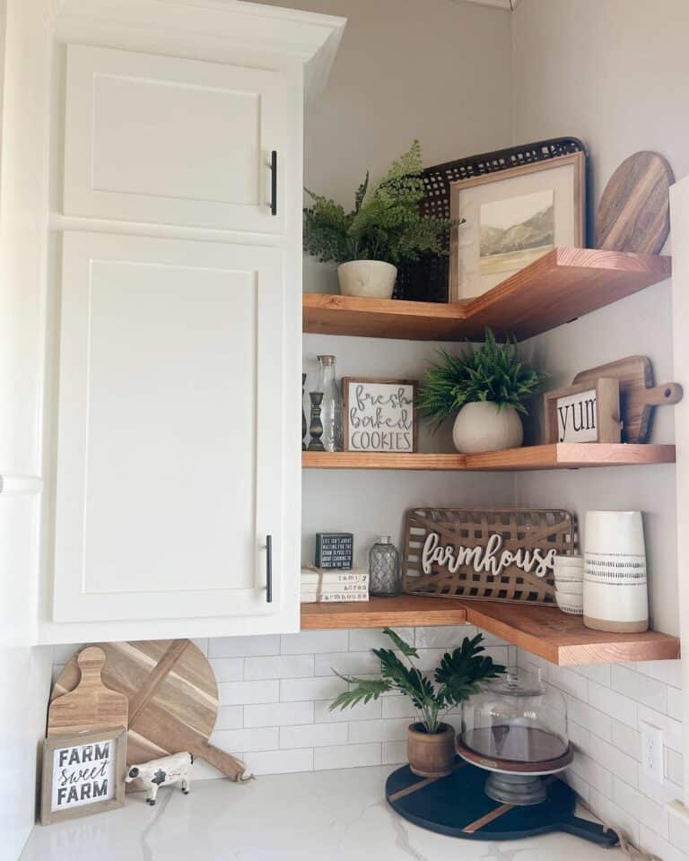 Floating Shelves in a Kitchen Corner