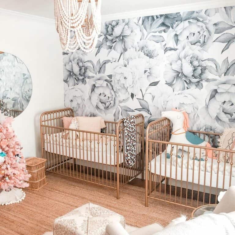 Floral Accent Wall in Twin Nursery