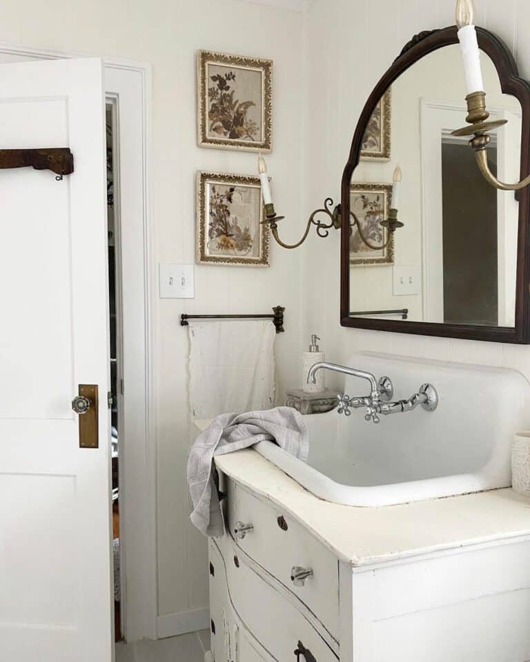 French Cottage Bathroom With Antique White Vanity