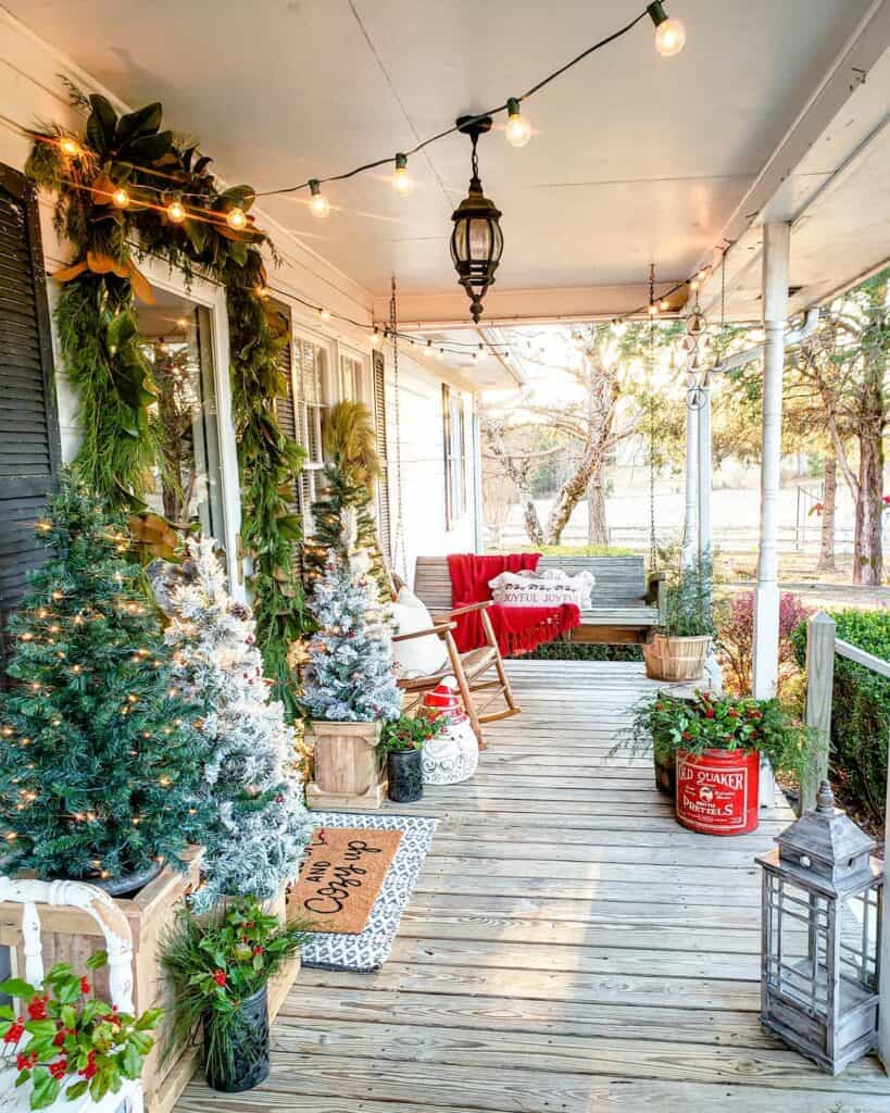 Front Porch With Christmas Pine Decorations