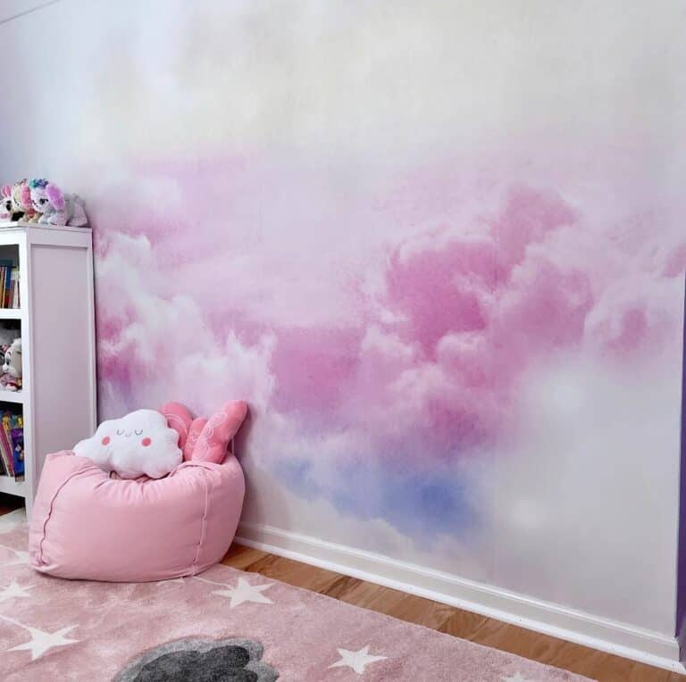 Girl's Room With Pink and Blue Cloud Mural