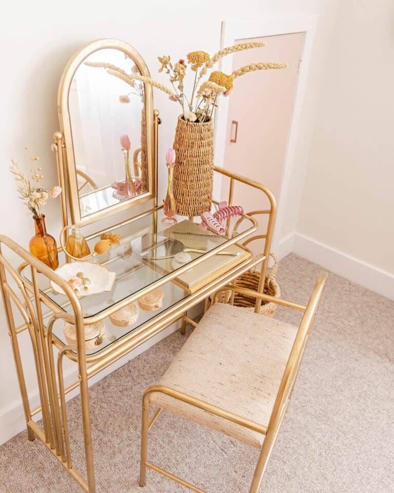 Gold Vanity With Glass Shelves