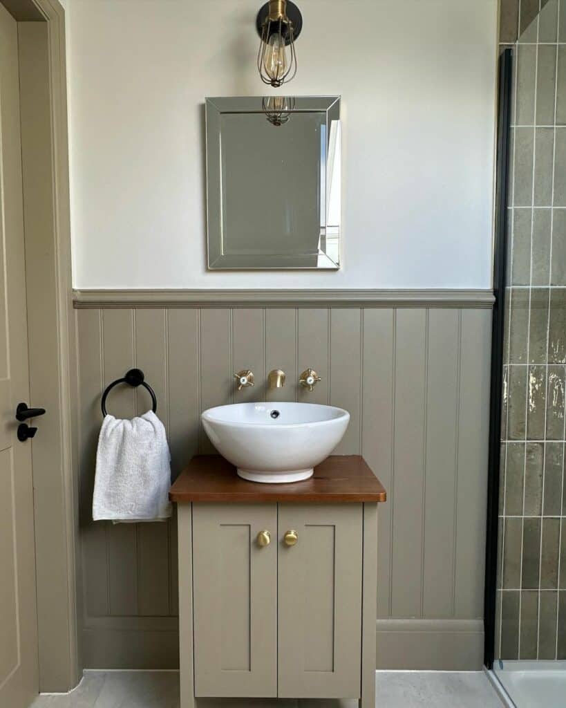 Gray Bathroom Features With a Green Undertone