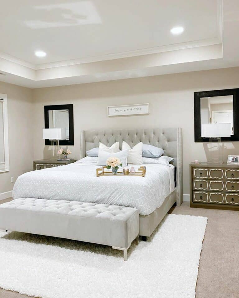 Gray Bed Ideas With Matching Bench