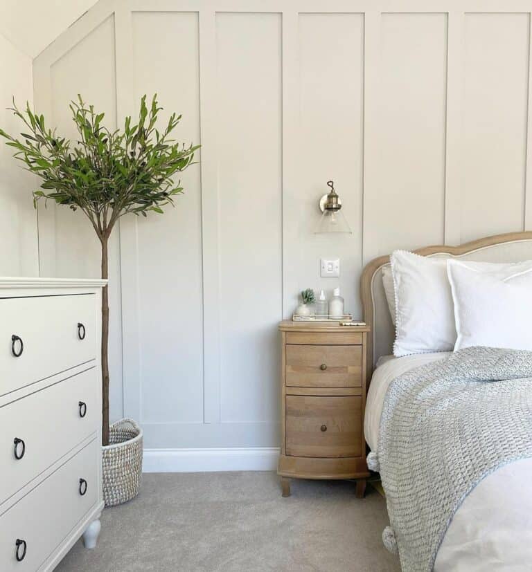 Gray Board and Batten Accent Wall for Neutral Bedroom