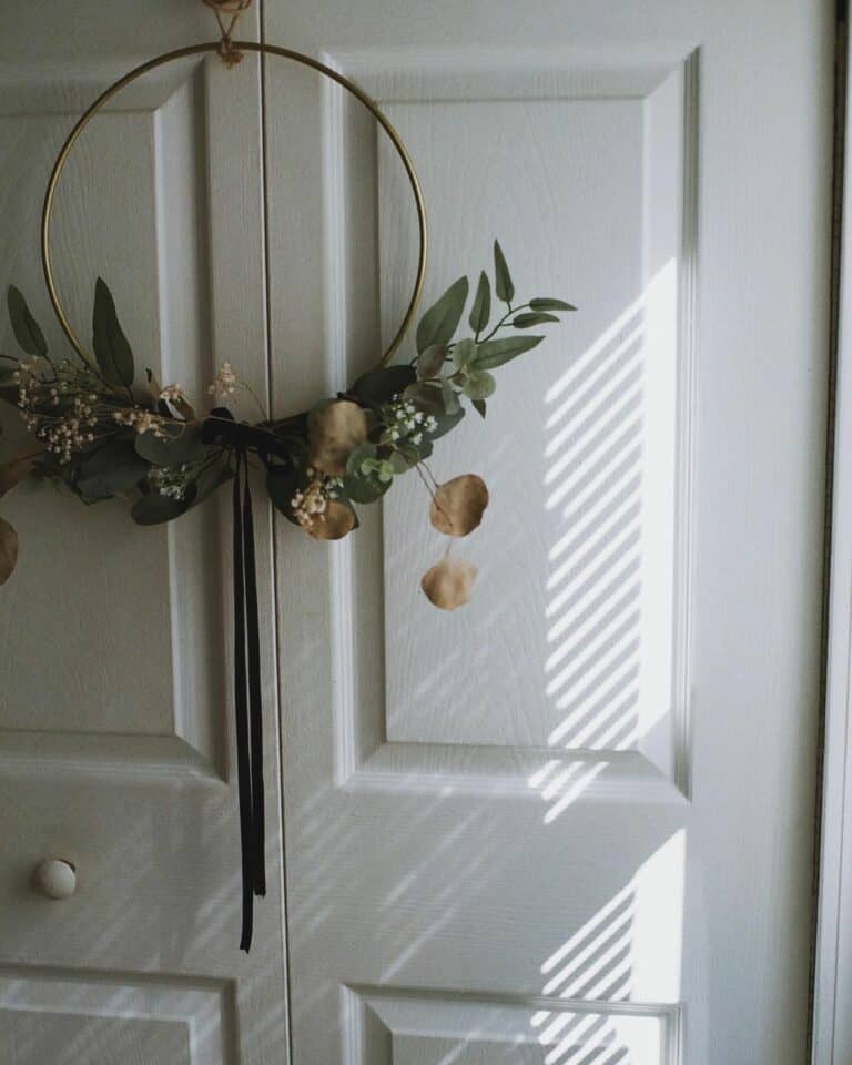 Gray Closet Doors With Gold Hoop Wreath