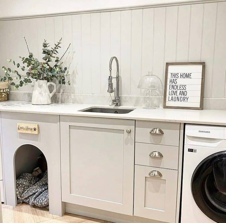 Gray Mud Room Cabinets With Dog House