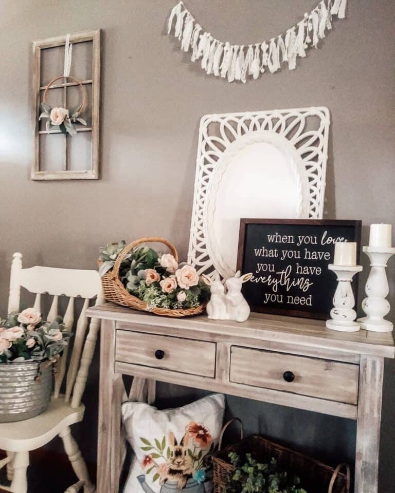 Gray Room Ideas With Light Wood Console Table
