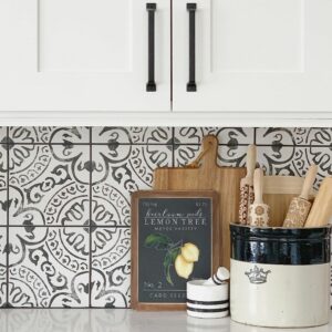 Gray and White Patterned Tile Backsplash