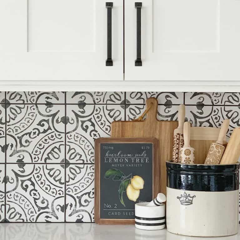 Gray and White Patterned Tile Backsplash