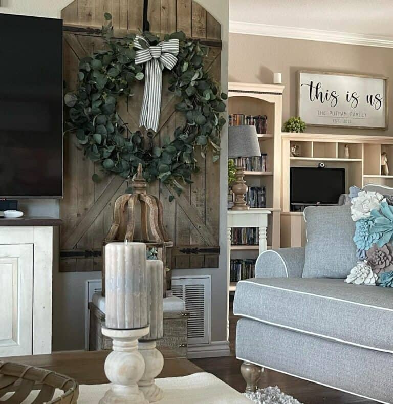 Gray and Wood Farmhouse Living Room