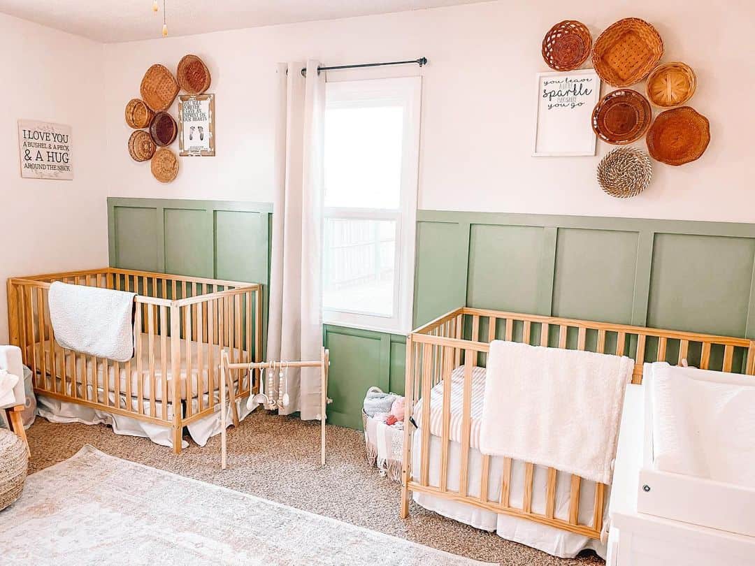 Green Accent Wall in Twins' Nursery - Soul & Lane