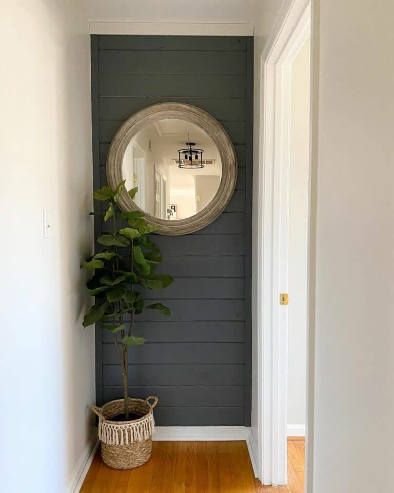 Hallway With Gray Horizontal Shiplap Wall Paneling