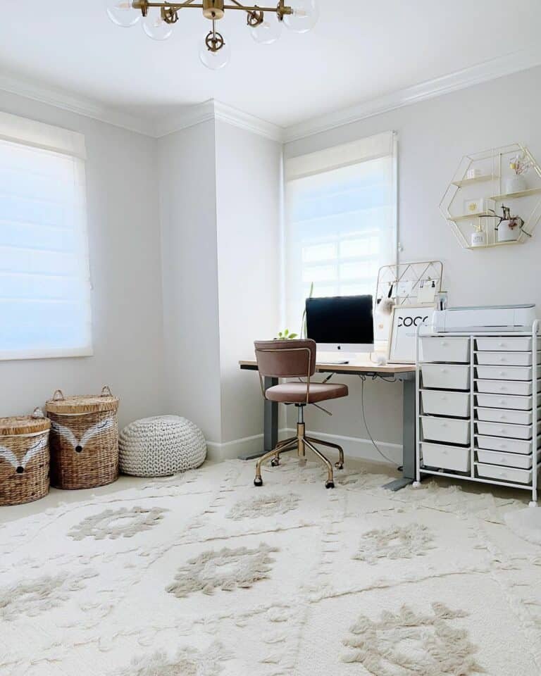 Home Office With Beige and Gray Diamond Rug