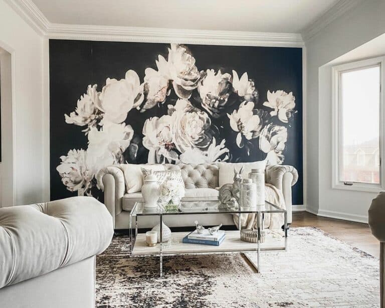 Large Print Black and White Floral Mural