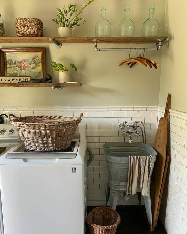 Laundry Room With Galvanzied Metal Utility Sink