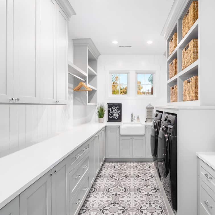 Laundry Room With Gray Shaker Cabinets