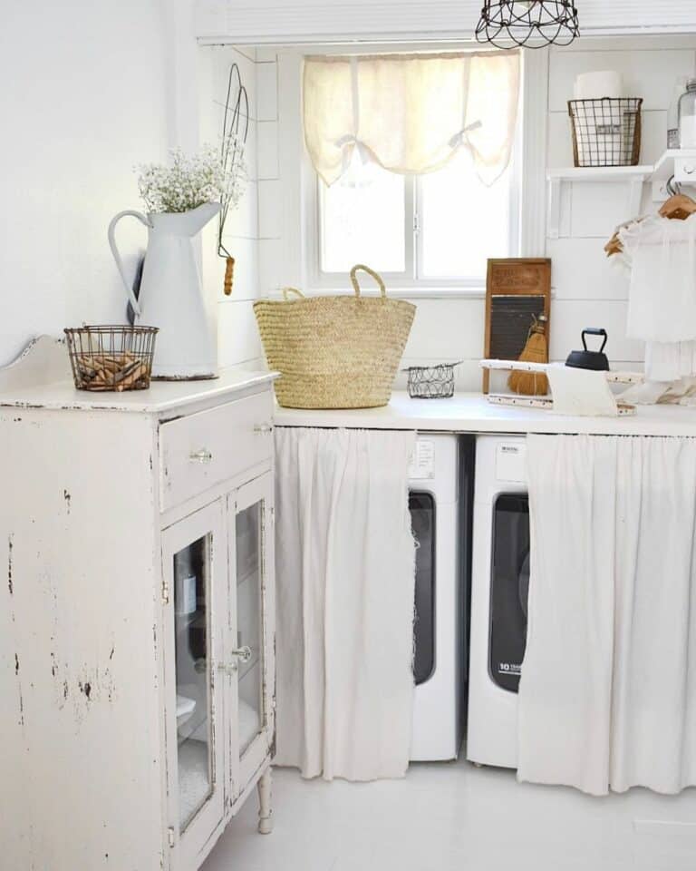 Laundry Room With Rustic White Cupboard