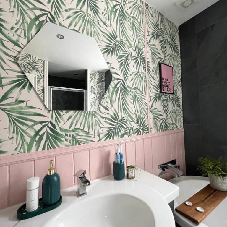 Light Pink Shiplap Bathroom Wainscoting