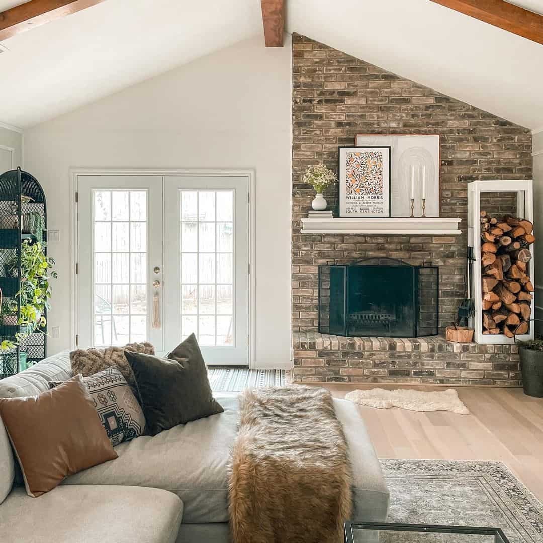 Living Room Ideas With Gray Sectional and a Brick Fireplace Soul & Lane