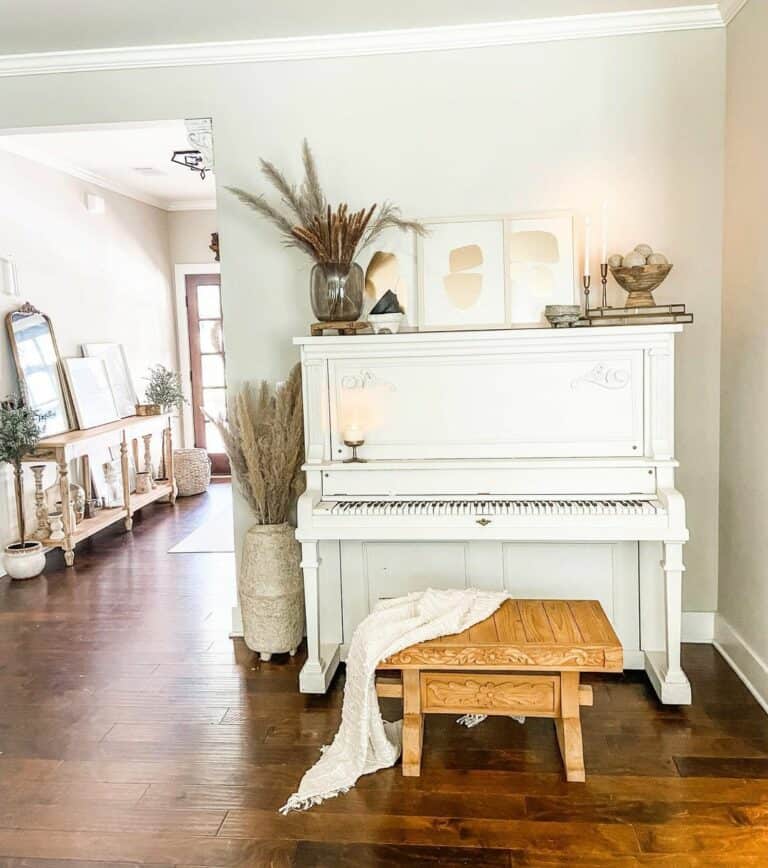 Living Room Piano With Pampas Grass