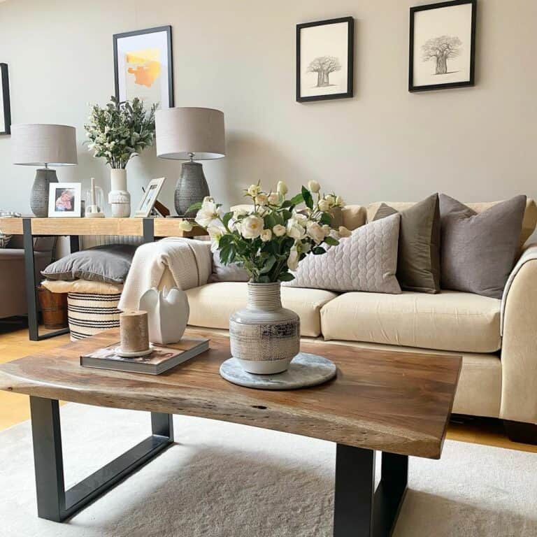 Living Room With White Floral Accents