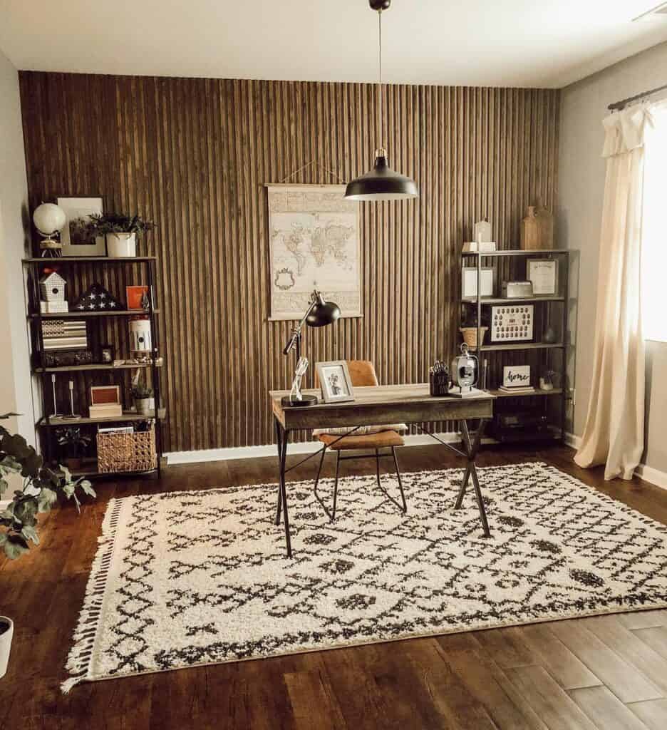 Mid-century Modern Office With Wood Accent Wall