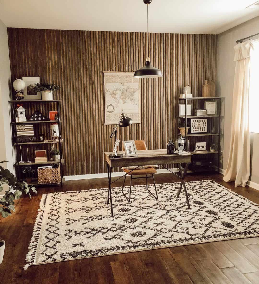 Midcentury Modern Office With Wood Accent Wall Soul & Lane