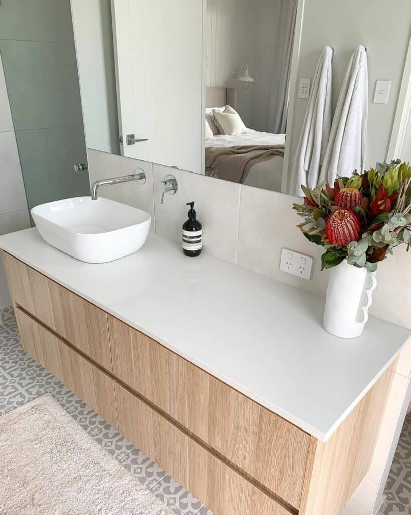 Modern Bathroom With Wooden Cabinets
