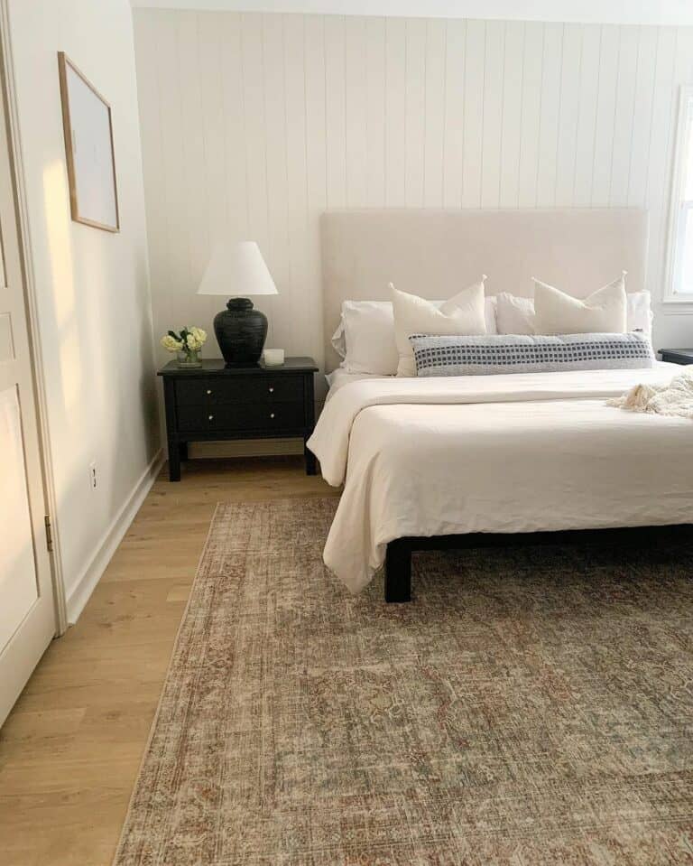 Modern Bedroom With Vertical Shiplap Wall