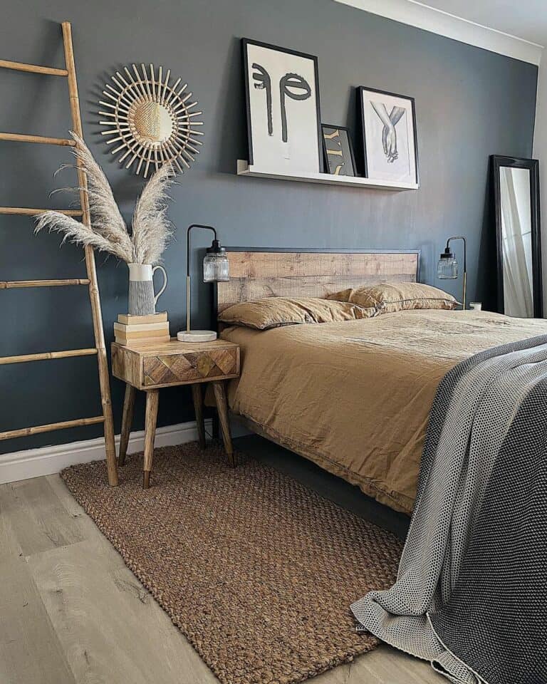 Modern Bohemian Bedroom With Brown Jute Rug