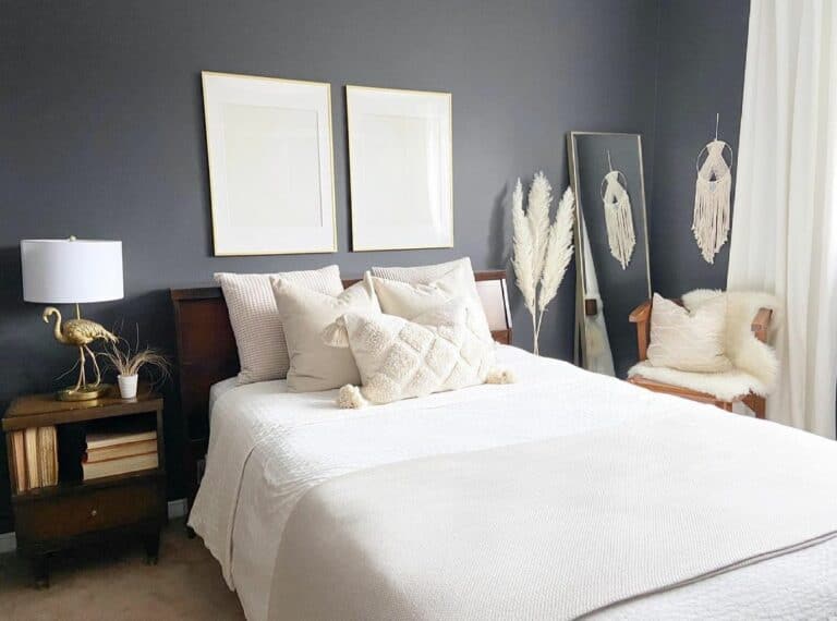 Modern Bohemian Bedroom With Dark Gray Walls