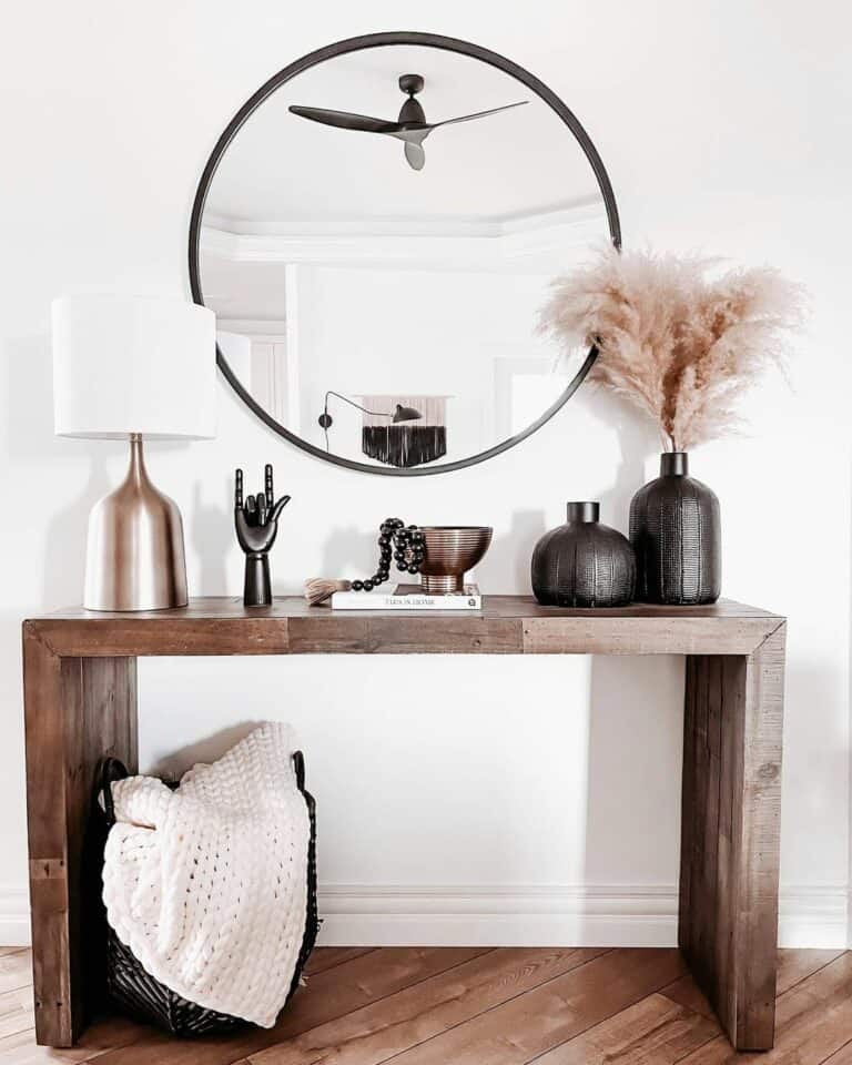 Modern Bohemian Entryway With Dark Wood Console Table