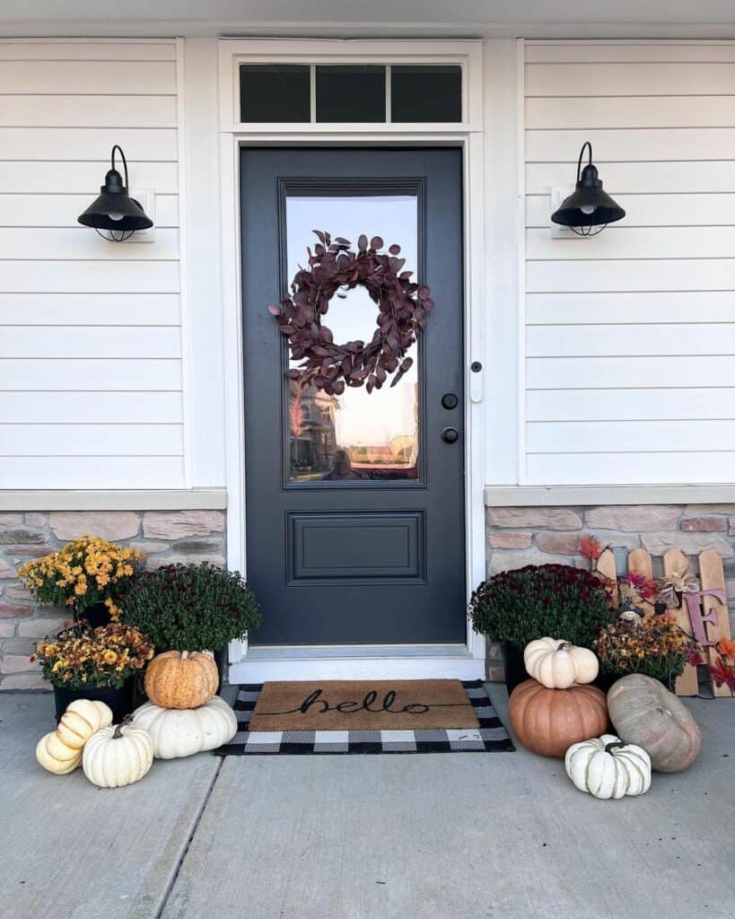 Modern Cottage Porch With Purple Wreath