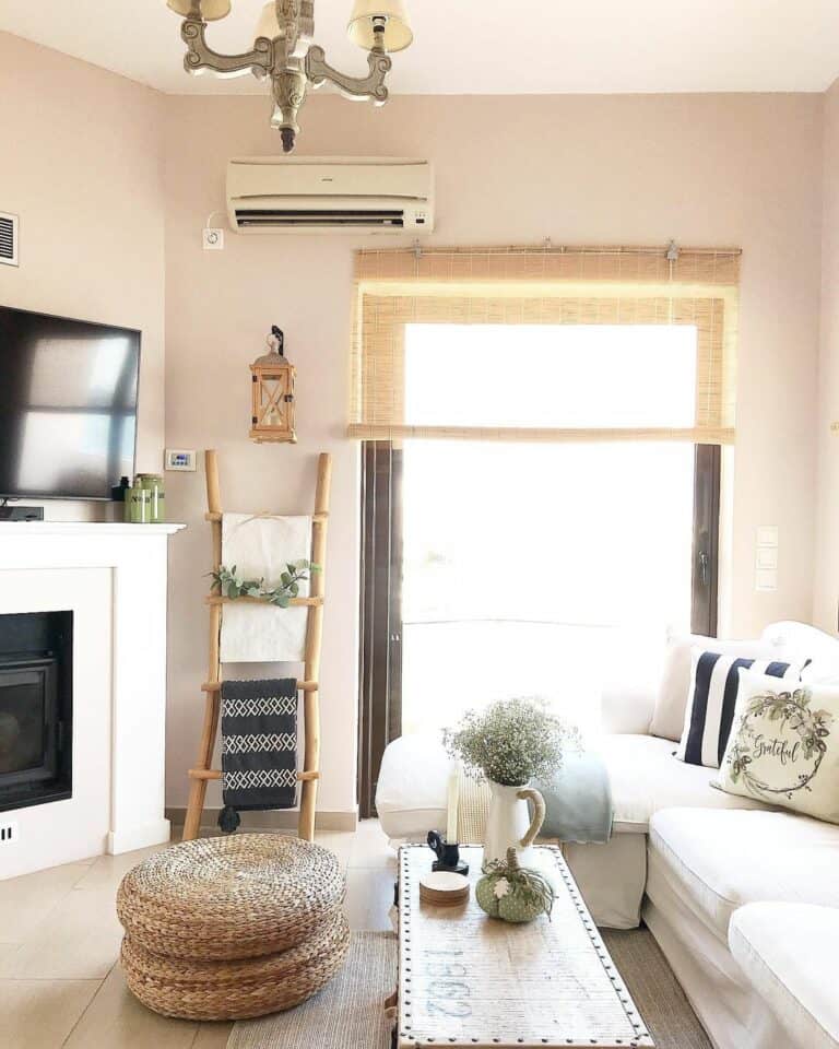 Modern Country Living Room With White Fireplace