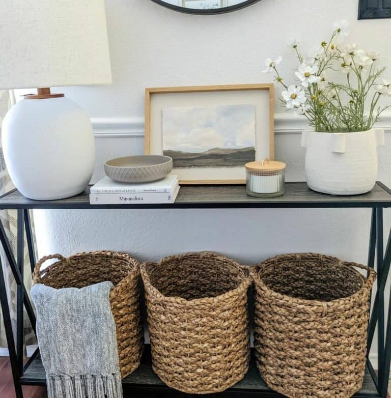 Modern Farmhouse Entryway With Black Console Table