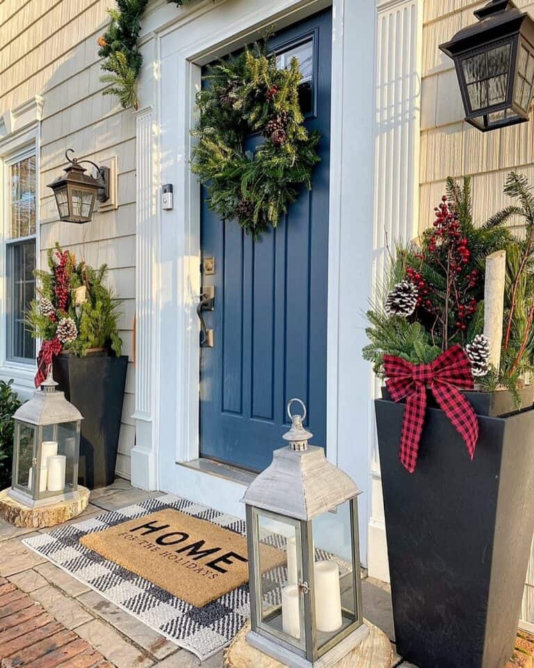 Modern Farmhouse Front Porch With Christmas Wreath