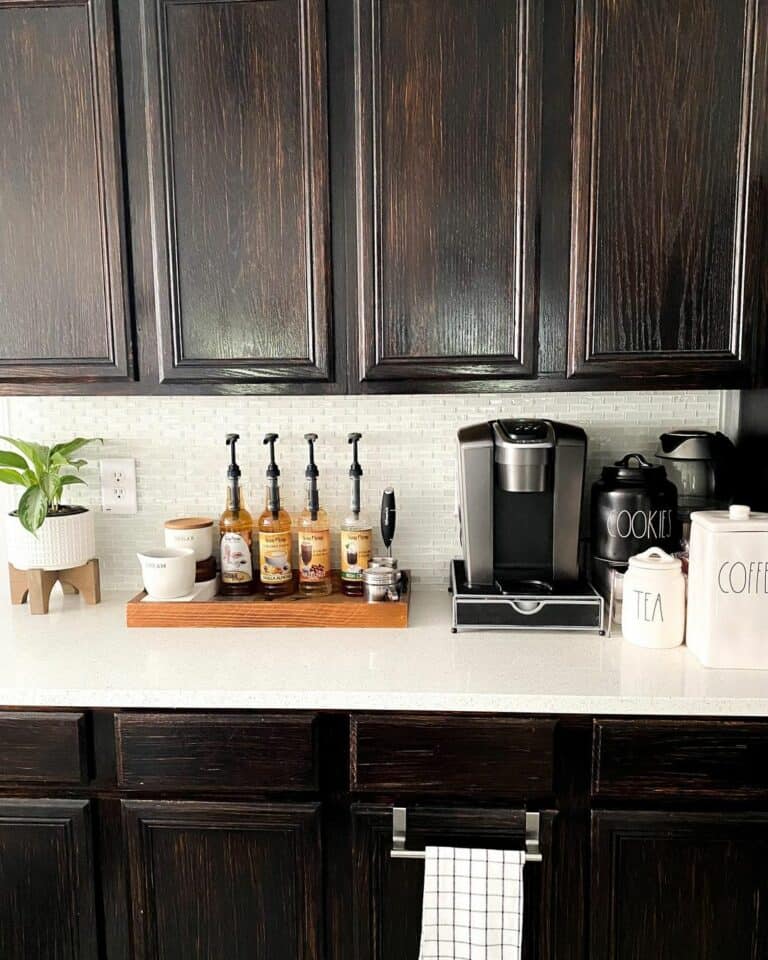 Modern Farmhouse Kitchen With Dark Wooden Cabinets